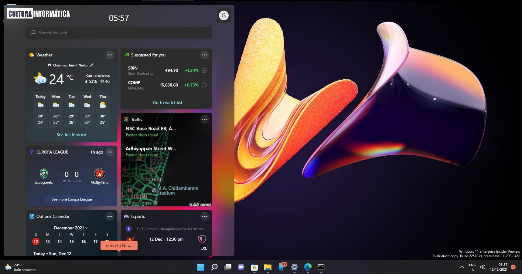 Contenido meteorológico en la barra de tareas Windows 11